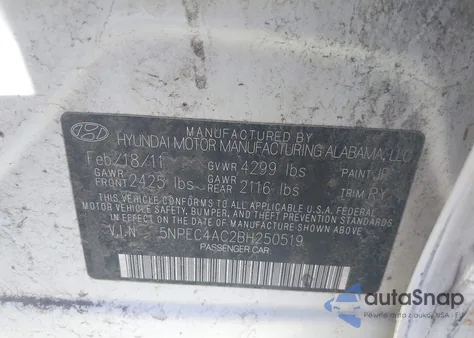 2011 Hyundai Sonata Se z USA, uszkodzony, nr VIN 5NPEC4AC2BH250519